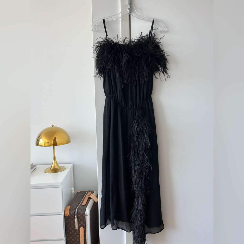 PRADA Silk Knee-Length Dress with Feathers Size: S | US2-4, IT40